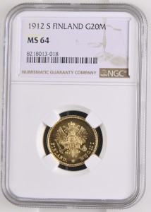 20 марок Фінляндія  1912 NGC мс 64