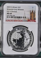 2 фунти — Єлизавета II (5-й портрет; 1 унція чистого срібла) 2023 ngc ms69