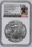 1 долар «Американський срібний орел» (інвестиційна монета) 2017 NGC MS69