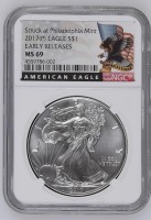 1 долар «Американський срібний орел» (інвестиційна монета) 2017 NGC MS69