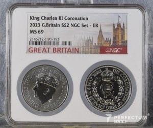 2 фунти — Карл III (коронація; 1 унція чистого срібла) 2023 ms69 NGC