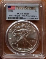 1 долар «Американський срібний орел» (інвестиційна монета)  2016 PCGS MS69