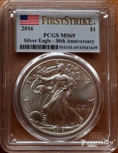 1 долар «Американський срібний орел» (інвестиційна монета)  2016 PCGS MS69