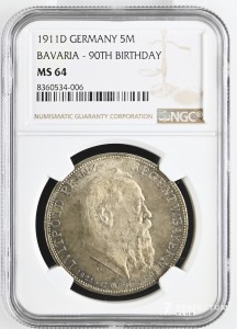 5 марок — Отто, принц-регент Луїтпольд 1911 NGC MS64