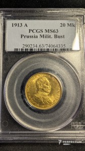 20 марок — Вільгельм II 1913A мундир pcgs ms63