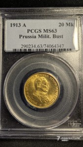 20 марок — Вільгельм II 1913A мундир pcgs ms63