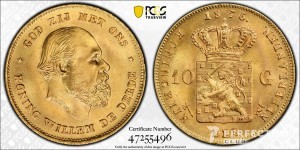 10 гульденів — Віллем III 1875 PCGS MS66