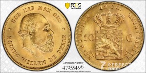 10 гульденів — Віллем III 1875 PCGS MS66