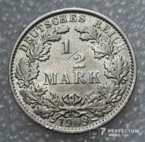 ½ марки — Вільгельм II (тип 2 — маленький щит) 1909 (Е)