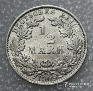 ½ марки — Вільгельм II (тип 2 — маленький щит) 1909 (Е)