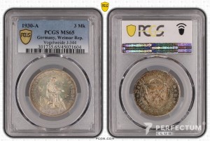 3 марки 1930 фогельвейди ms65