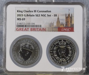 2 фунти — Карл III Коронація,  2 унції чистого срібла 2023 ms69 NGC 