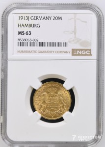 20 марок 1913J ngc ms63 Гамбург, вільне ганзейське місто