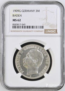 3 марки — Фрідріх II 1909G NGC MS62