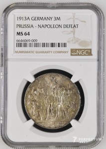 3 марки —  1913 Вільгельм II (оголошення війни Наполеону) NGC ms64