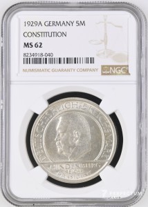 5 рейхсмарок (Веймарська конституція)  1929 г. A, NGC MS62