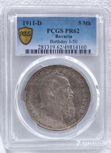 5 марок — Отто, принц-регент Луїтпольд 1911 pcgs pr62