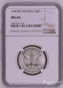 50 центавос 1943M NGC ms66 Мексика
