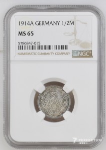 ½ марки — Вільгельм II (тип 2 — маленький щит) 1914 ms65 ngc 