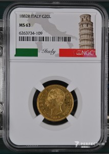 20 лір — Умберто I 1882 ngc ms63