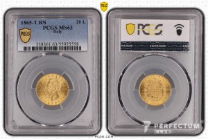 20 лір — Віктор Емануїл II 1865 t bn pcgs ms63