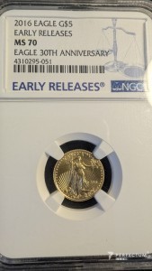5 доларів «Американський золотий орел» 2016 MS70 NGC орел тип1