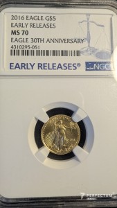 5 доларів «Американський золотий орел» 2016 MS70 NGC орел тип1