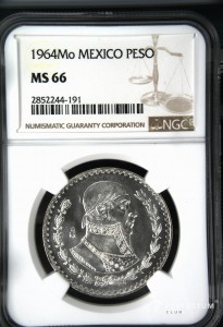 1 песо «Тепалькате» 1964 ms66 ngc