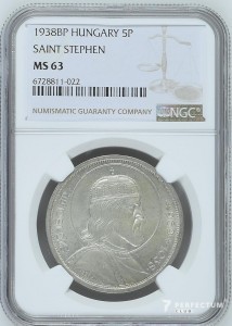 5 пенге — Міклош Горті (Смерть святого Стефана) 1938 BP NGC MS63
