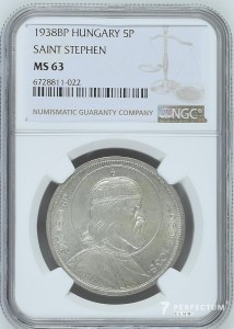 5 пенге — Міклош Горті (Смерть святого Стефана) 1938 BP NGC MS63